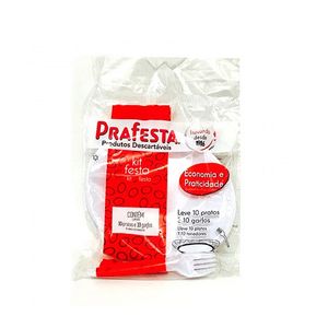 Kit Festa com Prato + Garfo de Sobremesa Branco com 10 unidades Prafesta